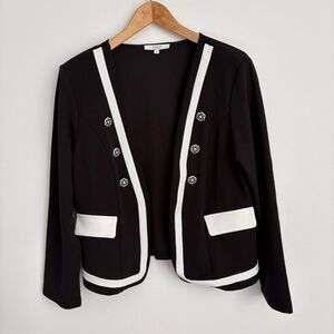 Contrast Trim Open Front Jacket - Faux Pearl Buttons  -  M - L
